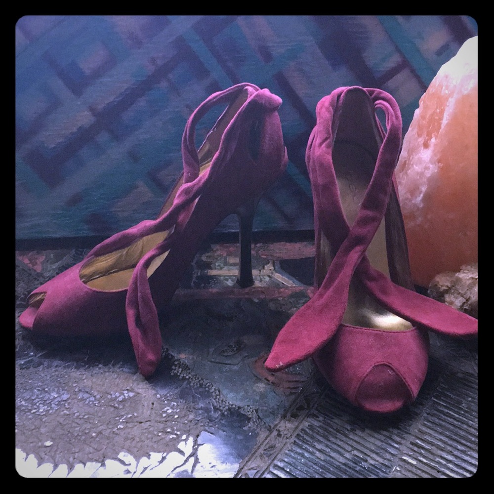 bebe velvet ankle tie heels